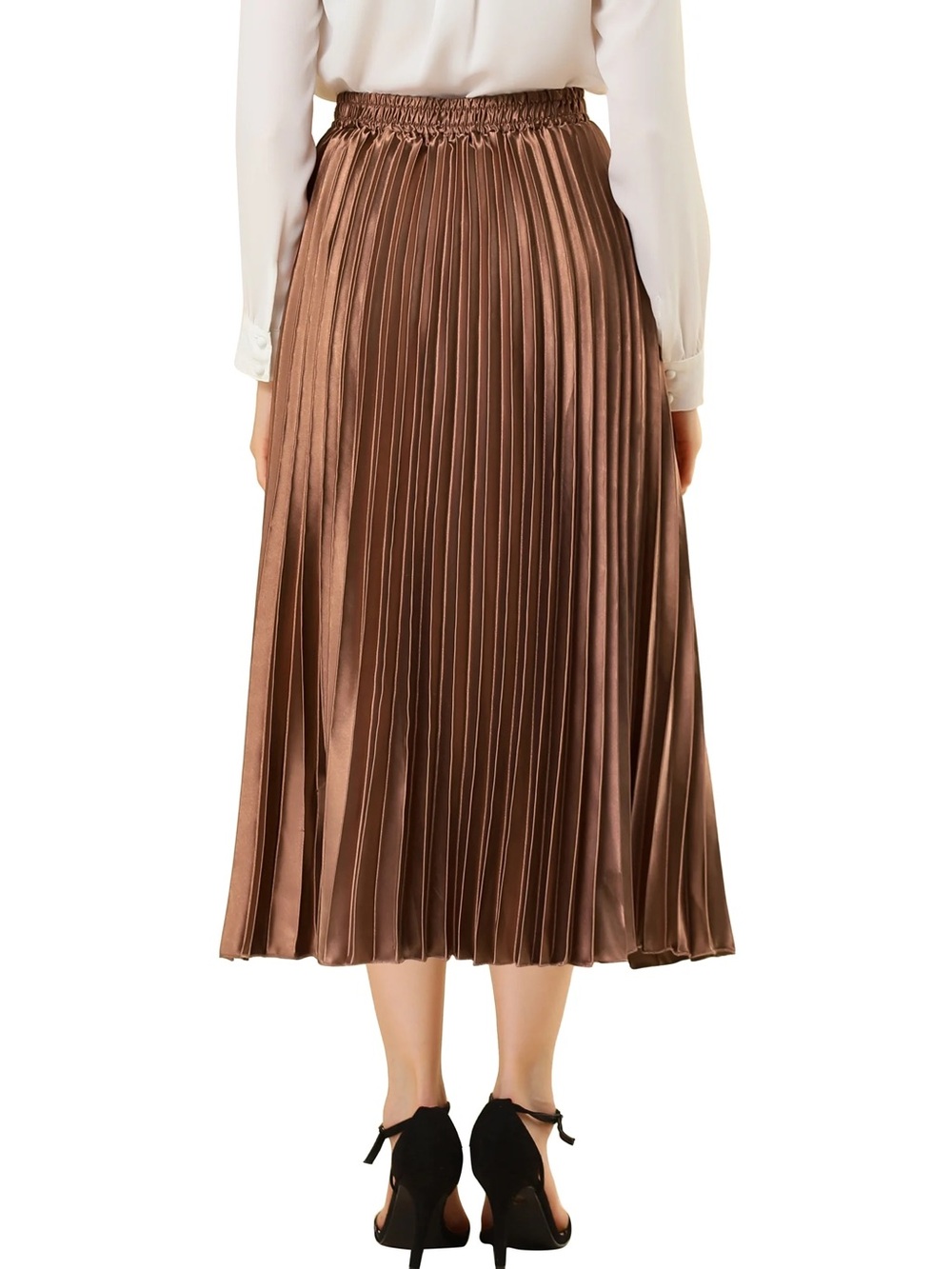 UMGEE Accordion midi skirt | Elastic waist size small satin metallic